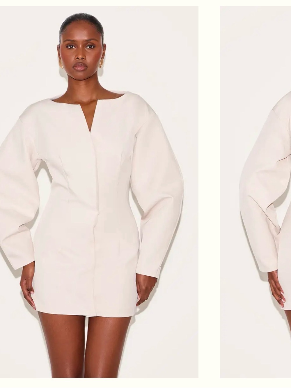 PrettyLittleThing Cream Structured Balloon-Sleeve Mini Dress
